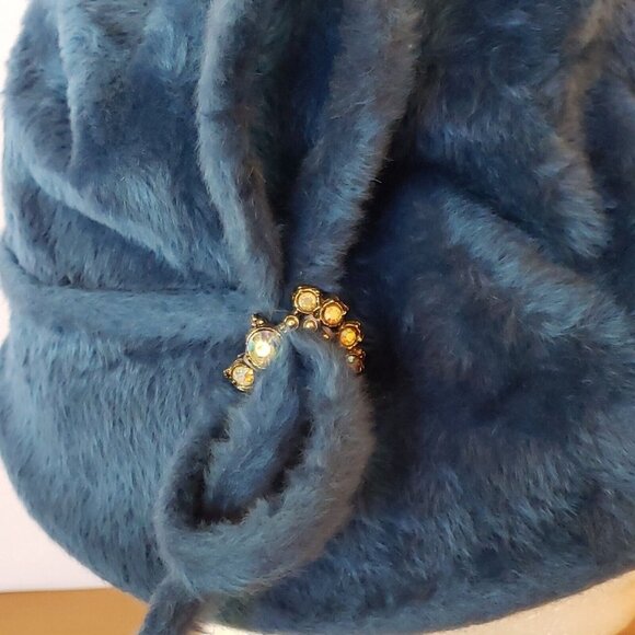 Vintage Angora Flapper Hat Blue Wool Cloche Splendid Etui Town Country Deco UK main image 4